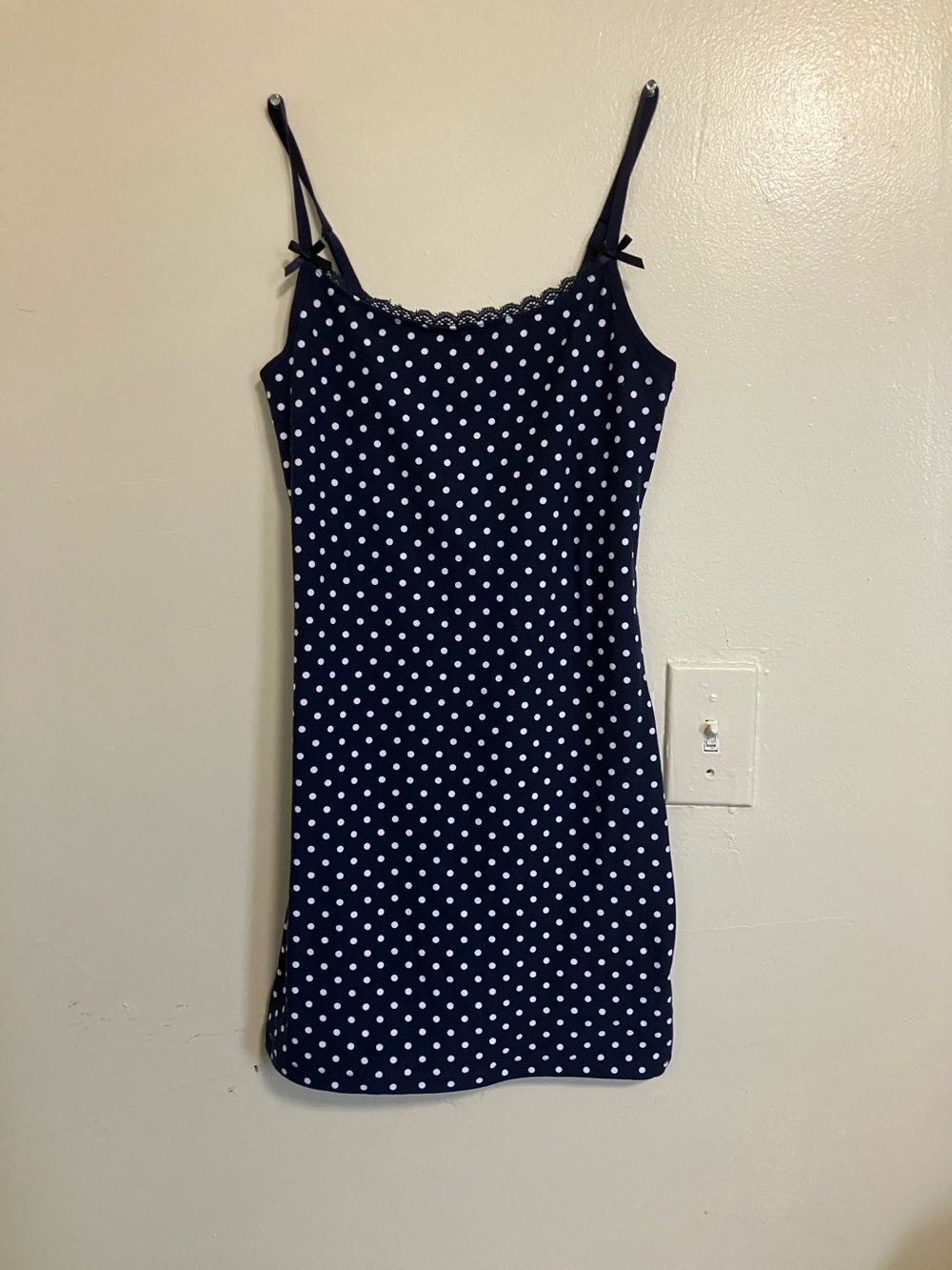 Navy Polka Dot Spaghetti Strap Dress